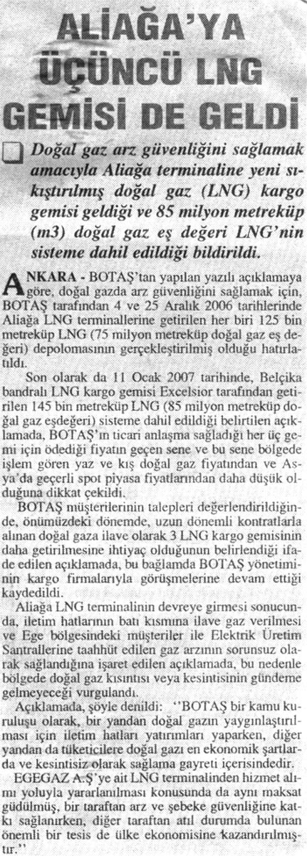 Aliağa'ya Üçüncü LNG Gemisi de Geldi