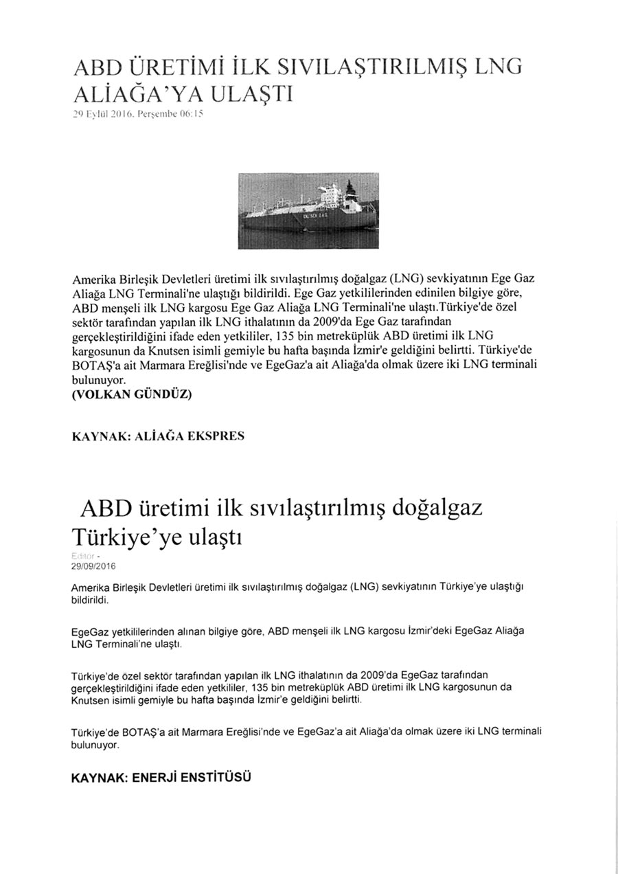 ABD Üretimi İlk LNG Aliağa'da