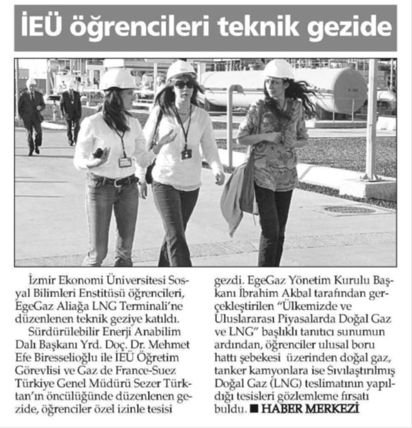 İEÜ Öğrencileri EgeGaz Aliağa LNG Terminali Teknik Gezisi